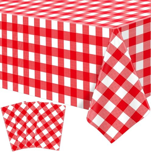 4 Stück Einweg Rot Tischtuch Gittergitter Tischdecke Rot Weiß Ostern Themed Tabelle Tischabdeckung Wasserdicht Karierte Tischtuch für Picknick Mädchen Geburtstags Dekorationen 130 x 220 cm