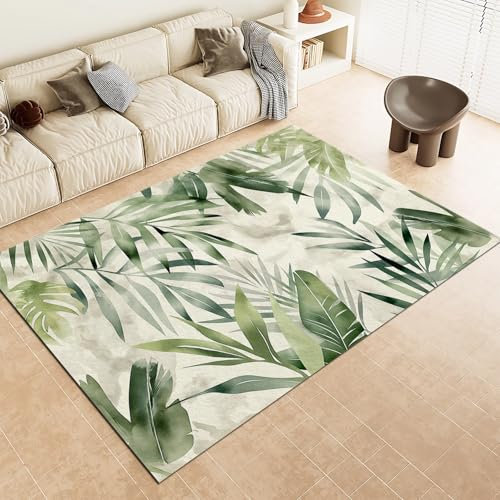 Teppich Wohnzimmer Aquarell-Dschungel Lässt Grün Teppich Schlafzimmer Waschbarer rutschfeste, Teppiche Flauschig Weicher Flanell für Kinderzimmer Schlafzimmer Teppich 180 x 240cm
