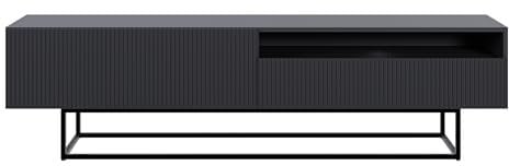 Selsey TV Schrank Board Sideboard Fernsehtisch Fernsehschrank 175 cm Schwarze Beine Mit Offenem Fach Gefräste Front Schwarz Veldio