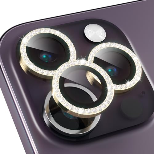 CasurvivePro Compatible iPhone 13 Pro/iPhone 13 Pro Max Diamond Encrusted Phone Lens Protector, Anti-Scratch No Bubble HD Tempered Metal Glass Camera Screen Protector Accessories - Gold