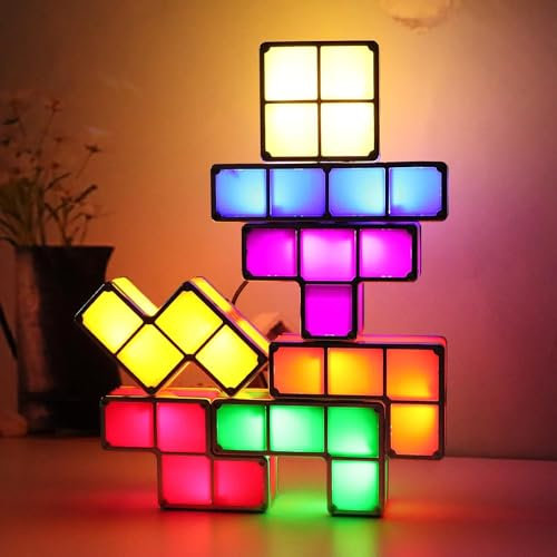 Wekity Luz nocturna para niños, apilable, LED de 7 colores, rompecabezas 3D, luz nocturna, lámpara de escritorio entrelazada de inducción, bloques de luz Tangram, lámpara de rompecabezas para niños