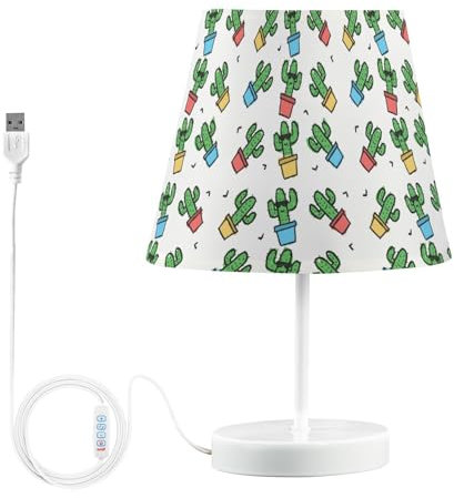 Lampada da comodino a forma di cactus del fumetto verde 3 temperature di colore lampade da tavolo cavo di interfaccia USB decorativa luce notturna lampade da tavolo per cena patio ristorante M
