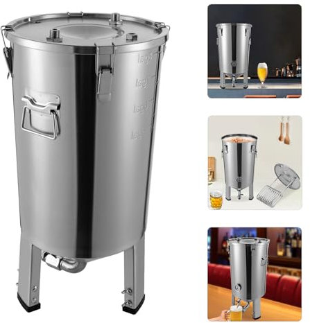 Wiyuer Gärbehälter 32L Craft Beer Maker Gärtank mit Kühlspirale Universelle Bier Zapfanlage Edelstahl Barrel Eingebautes Thermometer