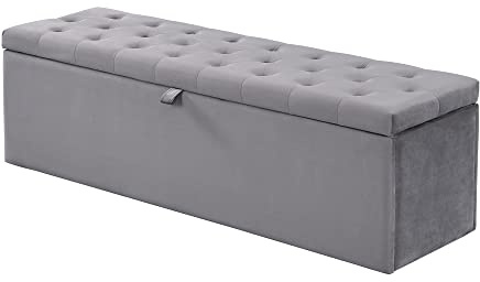 Wiuzo Samt, Polsterbank, Gepolsterte Sitzbank, Betthocker, Bank mit Stauraum, grau 138 x 41 x 42 cm