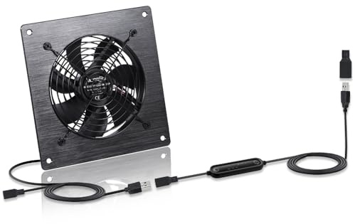 Xiaoqijia 120mm USB/DC Silent Cooling Fan - 5V/12V Dual Voltage, 6-Inch, 6-Speed Adjustment, Timed Cycle Switch - for Home Theater AV Cabinets, Server Racks, Cupboards, Pet Nests,Greenhouses, RVs