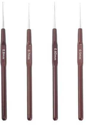 4 PCS Ergonomische Häkelnadel Set Mit Spitzem Kopf (0,5 mm bis 0,8 mm) - Leicht und Rostfrei, Kleine Größe, Ideal für Anfänger und Profis