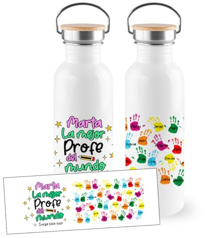 L´INFORMAL - Botella Personalizada - Regalo Fin de Curso Profesores – Acero Inoxidable 750 ML - Botella reutilizable - Personaliza el regalo con el nombre de toda la clase
