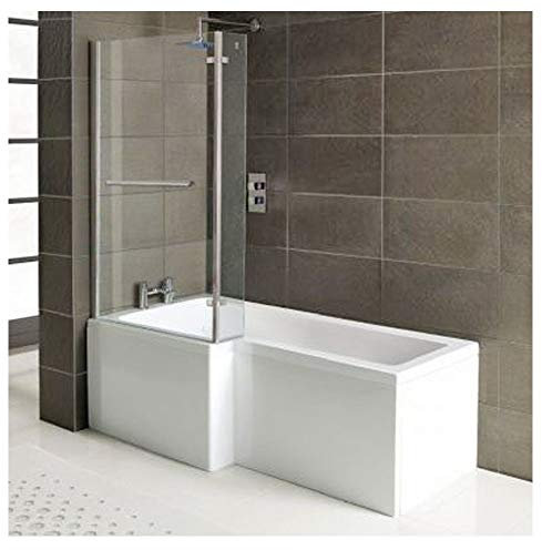 SINA L Badewanne mit Duschkabine und Schürzen, 167,5x85/70 cm, Weiß