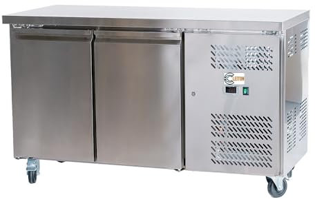 Cleiton® Mesa Fría de Congelación de 2 Puertas de 136x60 cm Refrigeración Ventilada | Bajo Mostrador Congelador de Acero Inoxidable de 228 L y 750 W | Arcón Congelador