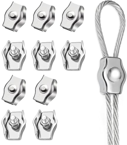 GNALIA Tensor Cuerda Tendedero 10 Piezas M2 Abrazadera Cable Acero Tamaño pequeño Inoxidable 304 Clip Símplex Para Fijación Cables Acero