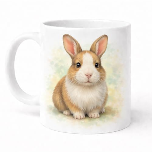 Brew Crew Gifts Bunny Rabbit Ceramic Mug, White, 11oz, Watercolour Illustration, Dishwasher and Microwave Safe, High-Gloss Finish