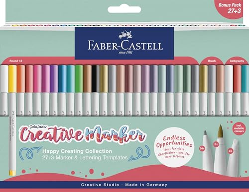 FABER-CASTELL - Goldfaber Creative Marker Set, 30 Filzstifte | Wasserfeste Kreativmarker für Illustrationen, Lettering und Journaling, Happy Creating