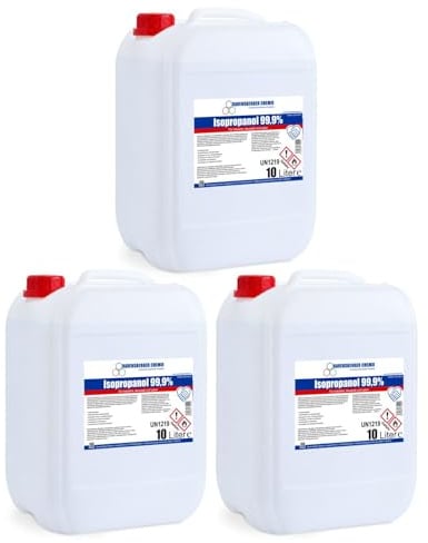 Ravensberger Chemie Isopropanol 99,9% IPA – Isopropylalkohol Reinigungsalkohol zum Entfetten & Reinigen – Lösungsmittel für Elektronik, Glas, Auto & Werkstatt (3 x 10 Liter)