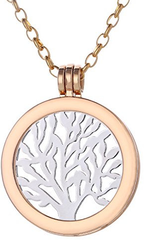 Morella Halskette Damen Gold 70 cm Edelstahl mit Amulett und Coin 33 mm in Schmuckbeutel Baum des Lebens Silber
