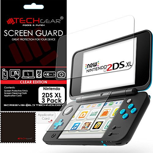 TECHGEAR [Lot de 3] protecteurs d'écran pour Nintendo 2DS XL haut et bas – Protection d'écran LCD transparente compatible avec Nintendo 2DS XL haut et bas