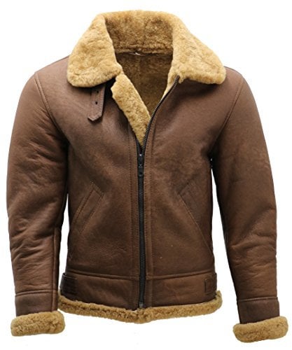 Herren Braun B3 Shearling Schaffell WW 2 Bomber Leder Fliegend Flieger Jacke S