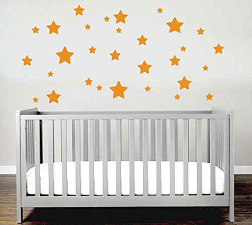 Sterne Sticker Set Kinderzimmer Wandsticker 30er Sterne Set Sticker Wandaufkleber Modern Stern Star Set Kindergarten Babyzimmer (Orange)