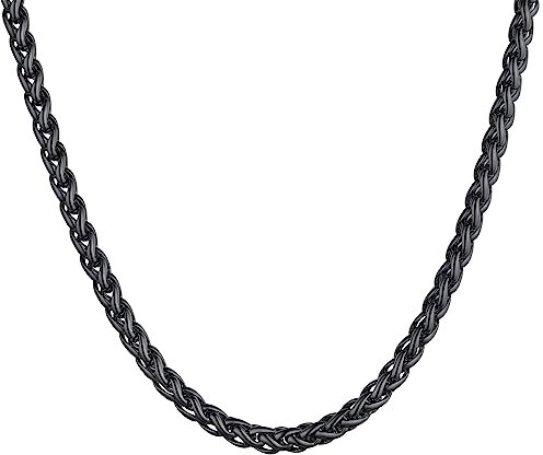 U7 Collana Uomo Nero Catena Grano Spiga Robusta Ipoallergenica Catenina Uomo Acciaio inossidabile Larghezza 3 mm - 46 cm Colore Nero Gioiello alla Moda Confezione Regalo Natale Compleanno