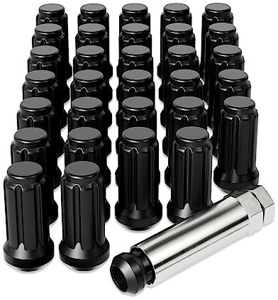 Orion Motor Tech M14x1,5 Radmuttern schwarz mit Keilverzahnung, XL 5,1 cm Länge mit Kegelsitz, kompatibel mit Ford F250 F350 Super Duty (08-25), Chevy Silverado 1500 2500HD und GMC Sierra, 32 Stück