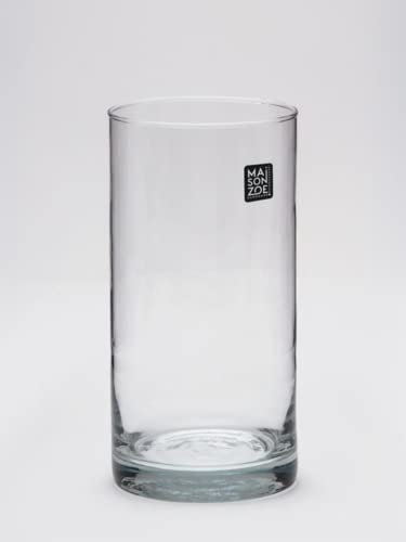 Maison Zoe Vase en Verre Cylindrique soufflé à la Main Cylindre Parfait 10cm de diamètre - 50cm de Hauteur - pour Décoration Intérieur, Grand Vase Bouquet de Fleurs