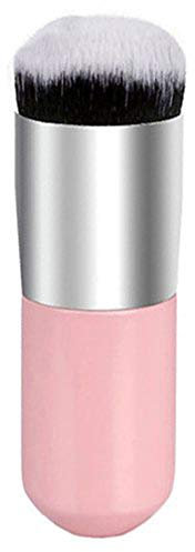 Brussels08 1 grand pinceau de maquillage à tête ronde pour le visage - Poudre minérale pour fond de teint - Blush, blush, blush, poudre liquide kabuki, BB crème - Rose + argent