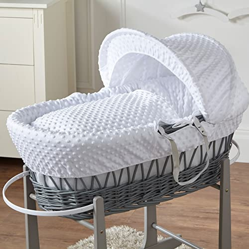 For Your Little One White Dimple Grey Wicker Baby Moses Basket With Mattress