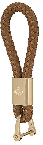 Skipper Schlüsselanhänger mit D-Schäkel aus Leder Imitat geflochten Schlüsselbund Schlüsselband Keychain Geschenk für Frau Mann Freund Auto Fahrrad Motorrad Boot 41 Gold 8255 - Hellbraun