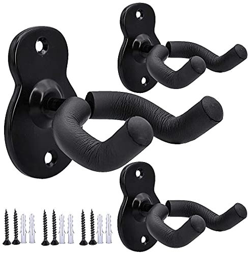 Guitar Wall Mount Wall Hanger 3 Pack Hook Black Metal Guitar Holder for Acoustic Electric Bass Guitar Ukulele Banjo Mandolin