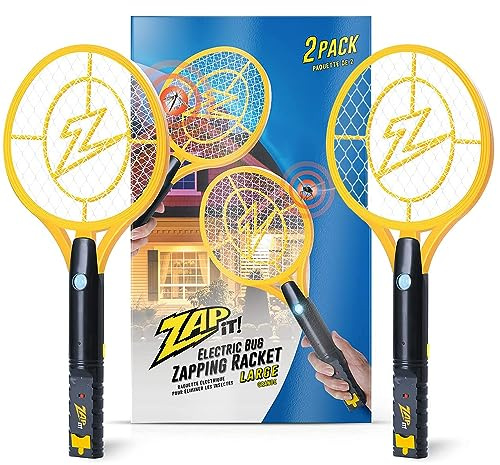 ZAP IT! Raqueta matamoscas eléctrica recargable con atrayente de luz azul | Raqueta eléctrica matamoscas de alto voltaje, recargable por USB, función de iluminación LED