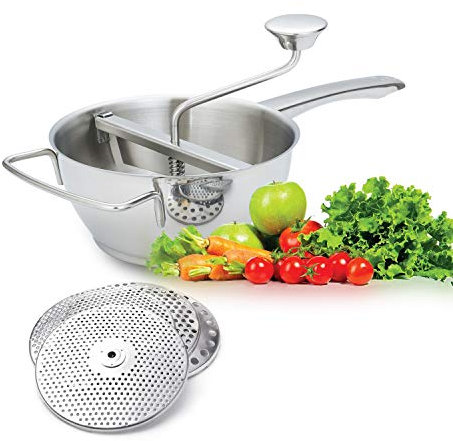 AMOMGard Passiergerät 18/10 Edelstahl Passiermühle 4 Siebeinlagen Spülmaschinengeeignet Mühle Presse Passiersieb zum passieren von Obst Gemüse Suppe Marmelade Baby Brei Saucen