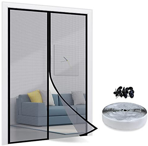 TheFitLife Magnetic Fly Screens for Doors - 100% Fibreglass Fly Mesh Net with Hook and Loop Powerful Magnets That Snap Shut Automatically (158x206cm - Fits Doors up to 152x203cm) Grey