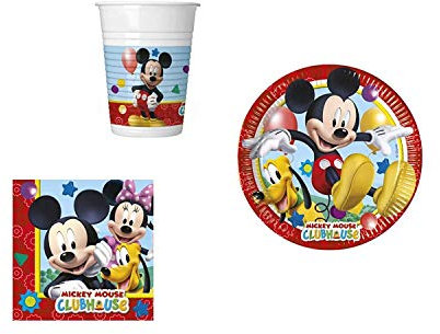 Little Flight Topolino Mickey Mouse Coordinato ADDOBBI TAVOLA Festa A Tema per 8 Bambini Topolino Kit(8 Piatti ,8 Bicchieri,20 TOVAGLIOLI)