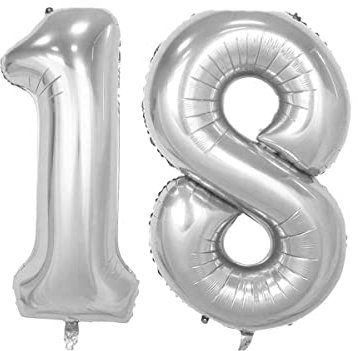 XXL Folienballon Zahl 100 cm in Silber - Helium geeignet - für Geburtstag Hochzeit Party uvm - Zahlen Ballon im Zahlen-Design Jubiläum Geschenk Luftballon Zahlenballon riesen 18 Nummer Deko (Zahl 18)