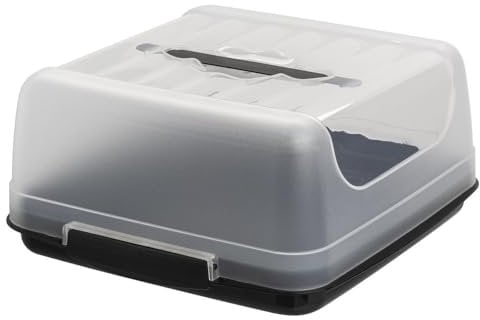 Engelland Recht-Eckige Kuchen-Transportbox mit Griff, Deckel und 2-fach Klick-Verschluss, Farbe: Schwarz/Transparent, L 27,5 cm x B 26,5 x H 12,5 cm, BPA-frei, Torten-haube, quadratisch