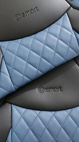Top Car || Rhombus | 2 Luxus Autositzbezüge | aus Kunstleder & Synthetik | Veganes Leber | 100% Passgenau, Kompatibel mit SMART FORTWO (453) | Blau - Schwarz (ohne Sicherheitsgurt zu schneiden)