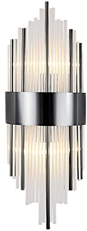 HJXDtech Moderne 2-flammige Kristall Wandleuchte, E14 LED Wandlampe Edelstahl Wand Nachttischleuchte für Schlafzimmer Wohnzimmer (Schwarz)