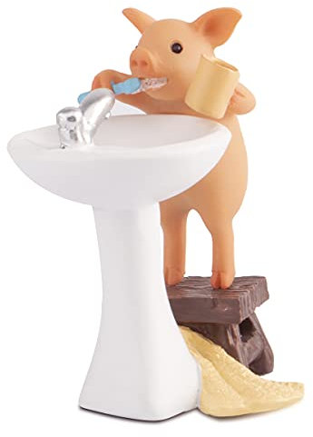 KEEPKAP Estatua de Cerdo, Figura de Cerdo, decoración del hogar de Resina, Estatua de jardín de Animales de la Suerte para micropaisaje (el Cerdo se cepilla los Dientes)