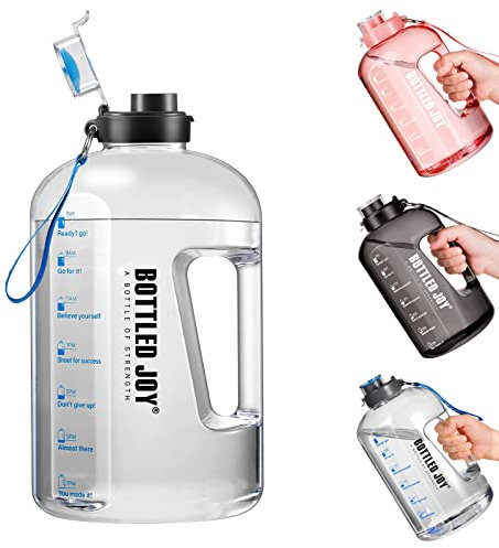 JIMACRO Water Bottle, 1 Gallon Sports Water Bottle with Time Markings and Reusable, Leakproof Water Bottle BPA-Free, Flip Top for Sports, Cycling, Camping