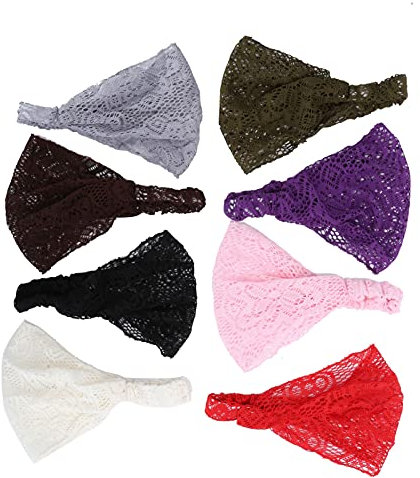 8 Stück Spitze Stirnbänder Headwrap Elastisch Elegant Dehnbare Haarbänder Haar Turban Mode Haarschmuck für Frauen Mädchen, 8 Farben