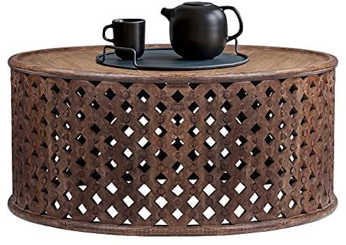 WOMO-DESIGN Couchtisch Doha Ø 100x45 cm rund, Braun, Unikat, handgefertigt aus Massivholz Mangoholz, Moderne Holzoptik, Vintage Design, Sofatisch Wohnzimmertisch Kaffeetisch Beistelltisch Loungetisch