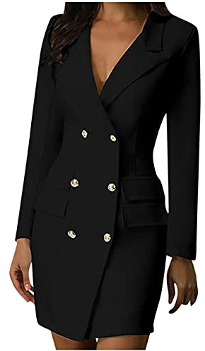 Women's Elegant Dress Business Office Work Outfits Women Solid Double Breasted Button Ladies Front Style Slim Dress Summer Mid Length Gowns UK