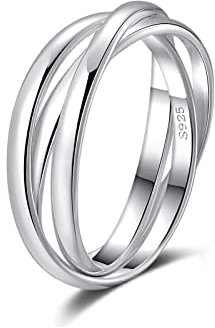 SILBERTALE 3er Ringe Wickelring Silber 925 Damenring 3 In 1 Anxiety Relief Fidget Drehbarer Ring Dreiteilige Ineinander Verwoben Ringe In Einem Daumenring Zappelringe für Männer und Frauen Size 52
