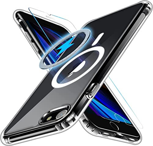 MyBeautyComfy iSAFE® Pack – Magnetische Hülle + gehärtetes Glas für Bildschirm – iPhone 14 Plus – kabelloses Laden – MagSafe-kompatibel – transparent – Geschenkidee – stoß- und wasserabweisend – 8