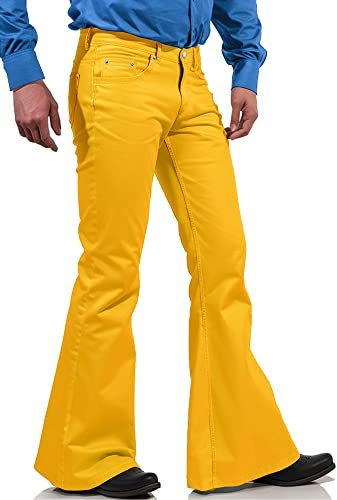 70er Jahre Disco-Hose für Herren, Glöckchenhose, Jeans, 60er-, 70er-Jahre-Blockenhose, Vintage-Denim-Hose für Herren, gelb, Large
