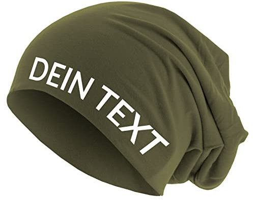 Roughtex Jersey Beanie personalisierbar Mütze Baumwolle Bedrucken Lassen eigener Text frei positionierbar Oliv XL/XXL