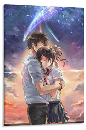 Pósteres de dibujos animados de anime Kimi No Na Wa, hermoso dibujo de pared, póster impreso en lienzo, obras de arte decoración de habitación, 50 x 75 cm