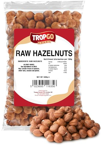 Tropgo Raw Hazelnuts - 500g - Packed Fresh Large Hazelnut - Premium Quality Nuts for a Healthy Heart, High in Fibre & Minerals - Perfect for Snacking
