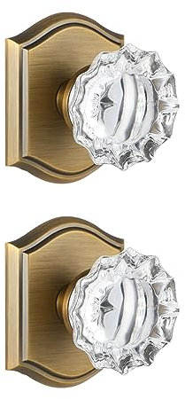 CLCTK 2 Pack Crystal Glass Dummy Door Knobs, Non-Turning Single Side Dummy Door Knob for Interior Doors in Antique Brass