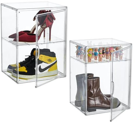 Attelite XX-Large Shoe Storage Boxes, Boot & Shoe Box Organizers with an Adjustable Divider, set of 2, Shoe Boxes Clear Plastic Stackable with Lids, Big Display Storage Box Fit for Men US Size 15