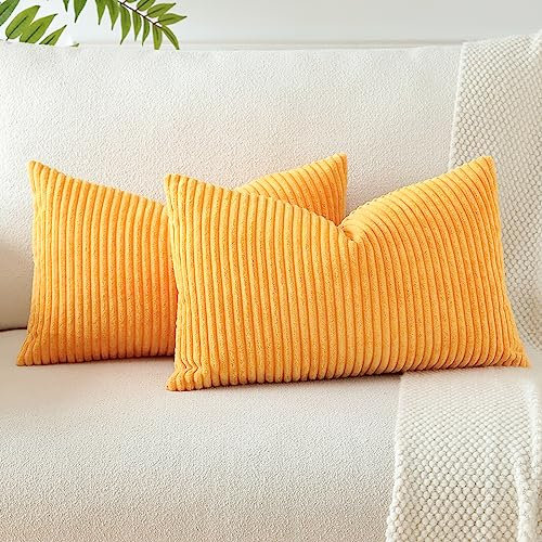 JOTOM 2er Set Cord Kissenbezüge Kissenhülle Dekorative Zierkissen Sofakissen Couchkissen Dekokissen Kissenbezug Deko Kissenhülle für Sofa Wohnzimmer 30x50cm Orange Gelb